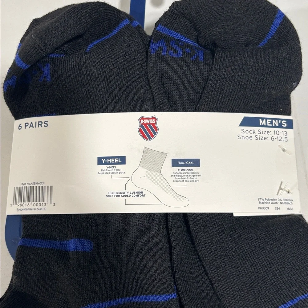 K-Swiss Size 10-13 Men's Ankle & High Quarter‎ Length Bundle of 2 Socks 13 Pair